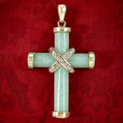 Vintage Jade Diamond Cross Pendant 9ct Gold