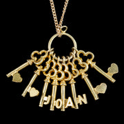 Vintage Key Name Charm Pendant Necklace 9ct Gold Spells Joan Dated 1971