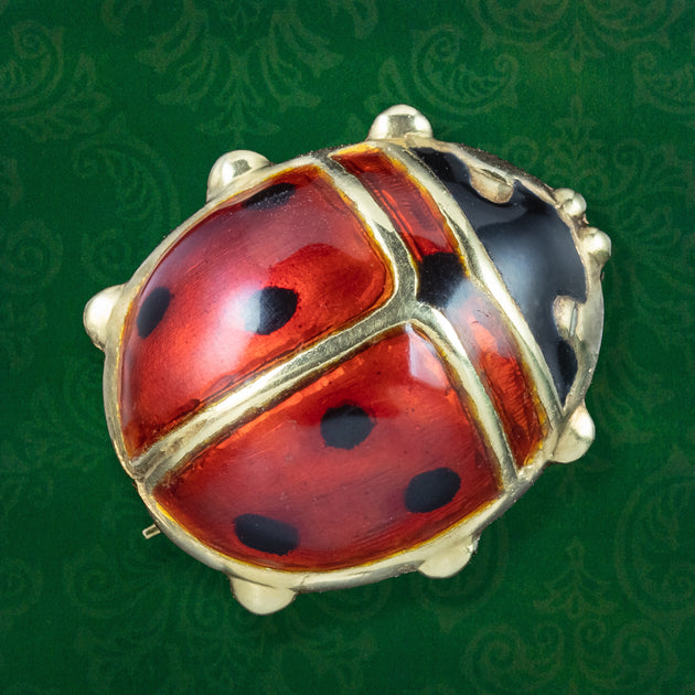 Vintage Ladybird Enamel Brooch 14ct Gold Laurelle Antique Jewellery