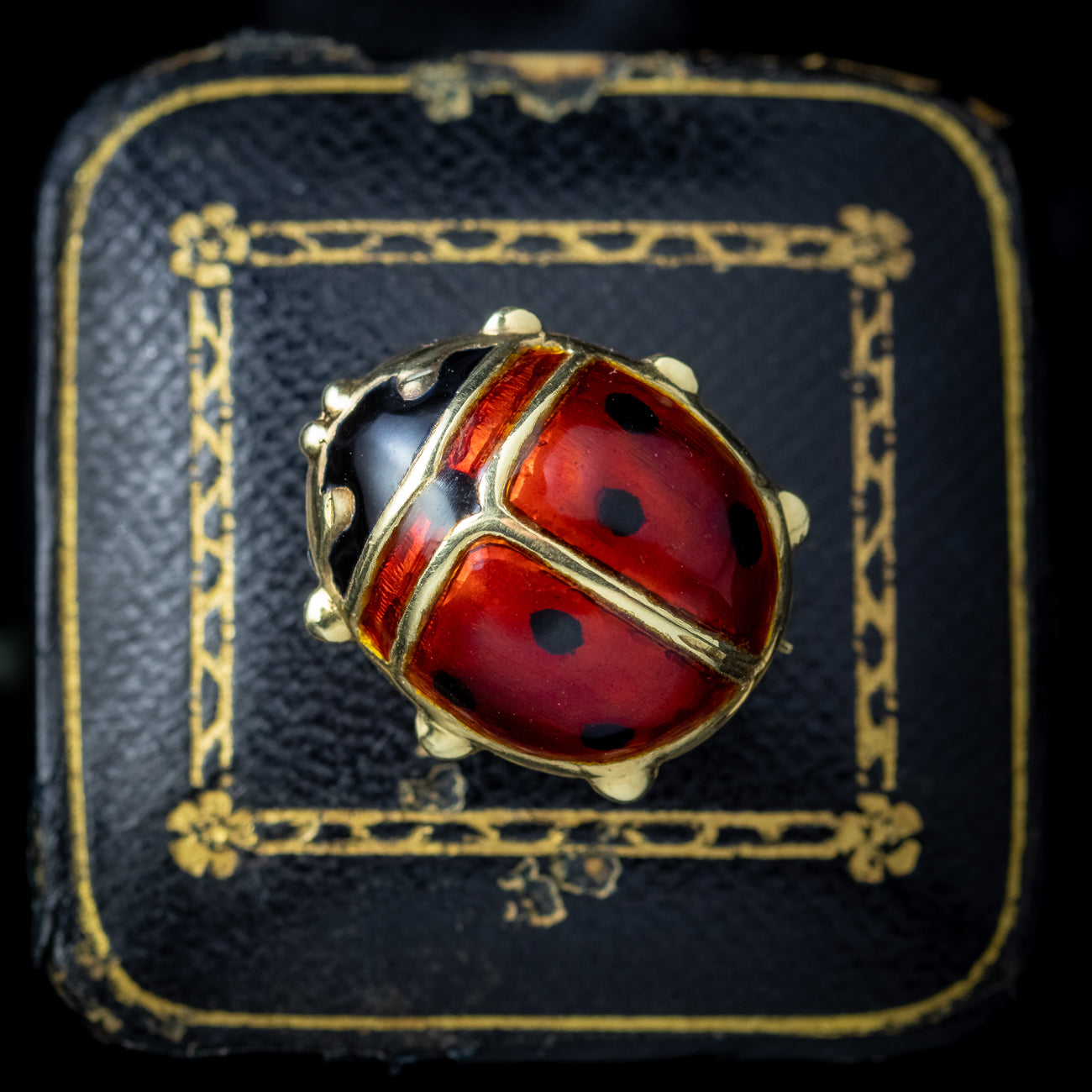 Vintage Ladybird Enamel Brooch 14ct Gold Laurelle Antique Jewellery
