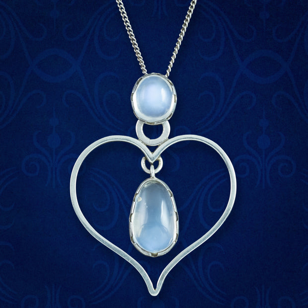 Vintage Moonstone Heart Pendant Necklace Kurt Jobst Sterling Silver