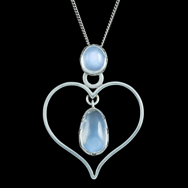 Vintage Moonstone Heart Pendant Necklace Kurt Jobst Sterling Silver