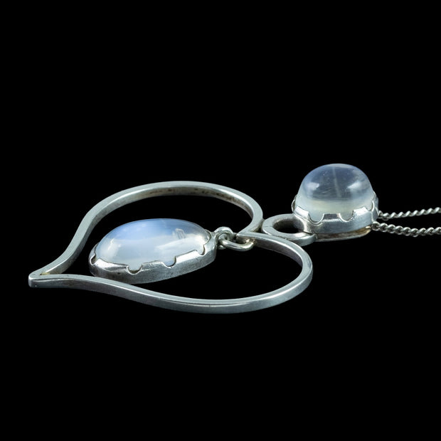 Vintage Moonstone Heart Pendant Necklace Kurt Jobst Sterling Silver