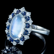 Vintage Moonstone Sapphire Diamond Cluster Ring 3.75ct Moonstone