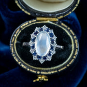 Vintage Moonstone Sapphire Diamond Cluster Ring 3.75ct Moonstone