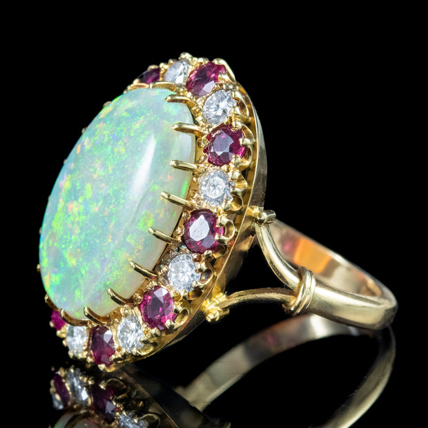 Vintage Opal Ruby Diamond Cocktail Ring 8ct Opal With Box