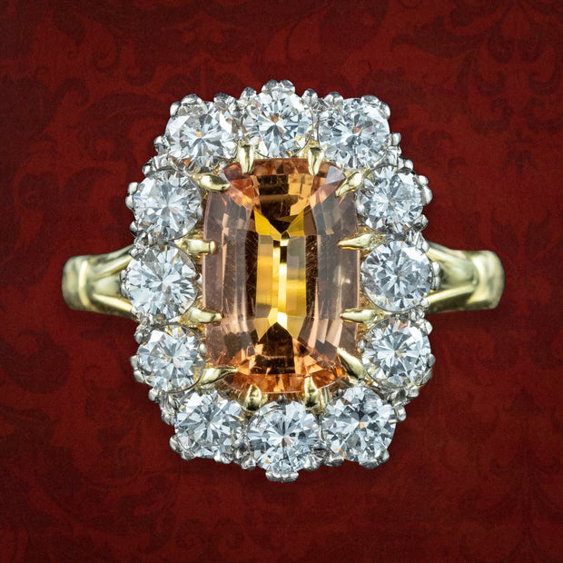 Vintage Orange Topaz Diamond Cluster Ring 2.6ct Topaz