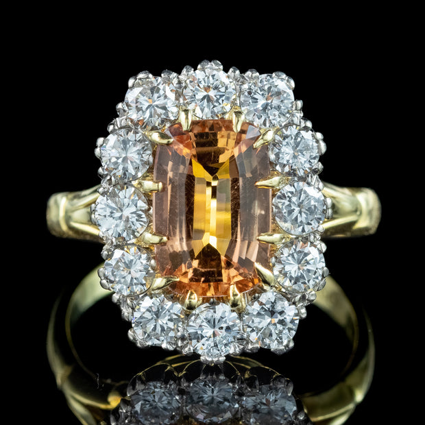 Vintage Orange Topaz Diamond Cluster Ring 2.6ct Topaz
