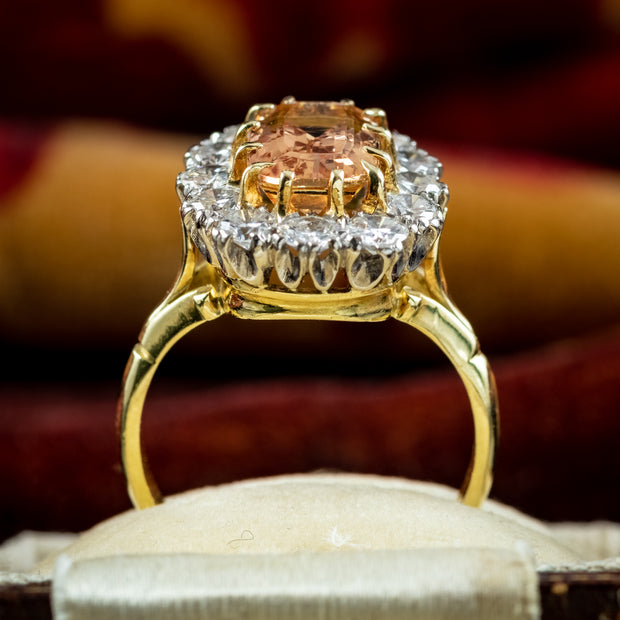 Vintage Orange Topaz Diamond Cluster Ring 2.6ct Topaz