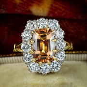 Vintage Orange Topaz Diamond Cluster Ring 2.6ct Topaz