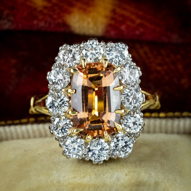 Vintage Orange Topaz Diamond Cluster Ring 2.6ct Topaz