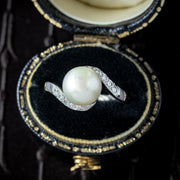 Vintage Pearl Diamond Solitaire Twist Ring