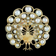 Vintage Pearl Peacock Brooch 14ct Gold