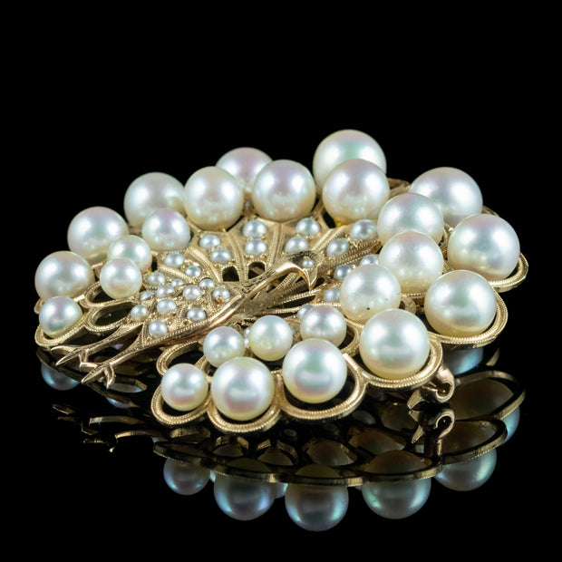 Vintage Pearl Peacock Brooch 14ct Gold