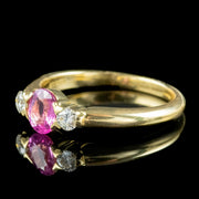 Vintage Pink Sapphire Diamond Trilogy Ring 0.60ct Sapphire 