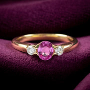 Vintage Pink Sapphire Diamond Trilogy Ring 0.60ct Sapphire 