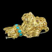 Vintage Poodle Dog Brooch 18ct Gold Turquoise Collar Ruby Eyes