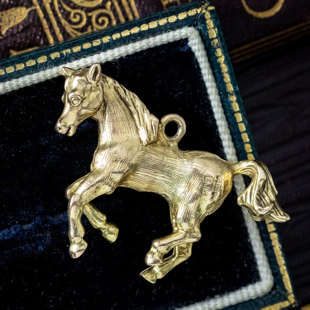 Vintage Prancing Pony Charm Pendant 9ct Gold Georg Jensen Dated 1963