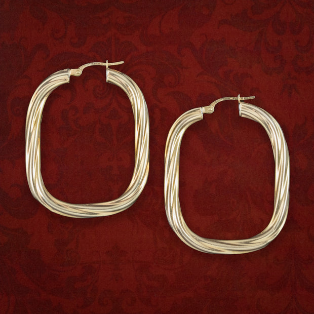 Vintage Rectangular Hoop Earrings Unoaerre 9ct Gold