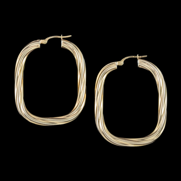 Vintage Rectangular Hoop Earrings Unoaerre 9ct Gold
