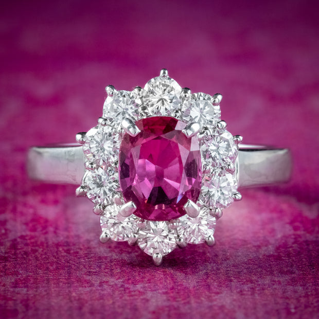 Vintage Ruby Diamond Cluster Ring 1.32ct Ruby With Cert 