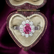 Vintage Ruby Diamond Cluster Ring 1.32ct Ruby With Cert 