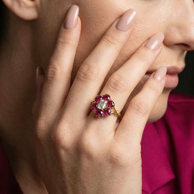Vintage Ruby Diamond Cluster Ring – Laurelle Antique Jewellery