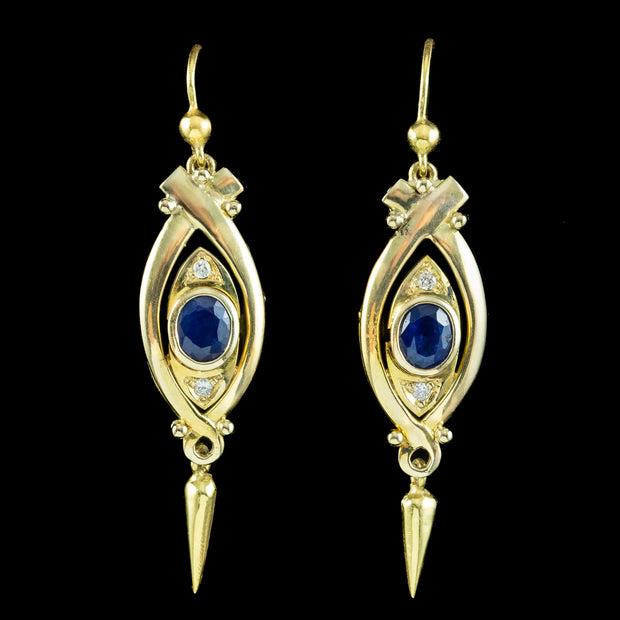 Vintage Sapphire Diamond Drop Earrings 14ct Gold