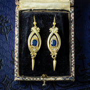 Vintage Sapphire Diamond Drop Earrings 14ct Gold