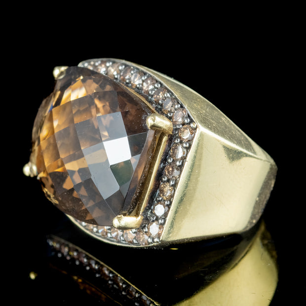 Vintage Smoky Quartz Diamond Cocktail Ring 16ct Quartz
