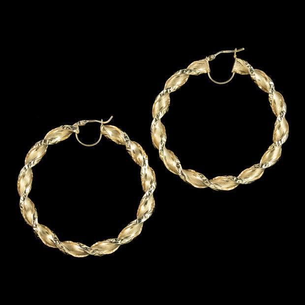 Vintage Spiral Hoop Earrings 9ct Gold 