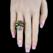 Vintage Style Expandable Snake Ring Diamond Ruby Guilloche Enamel 