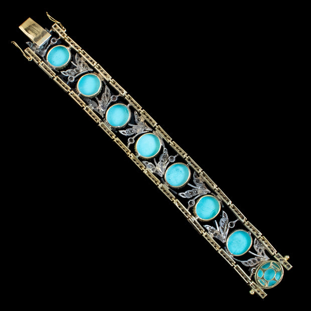Vintage Turquoise Diamond Bracelet Silver 18ct Gold 7ct Diamond 