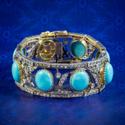Vintage Turquoise Diamond Bracelet Silver 18ct Gold 7ct Diamond 