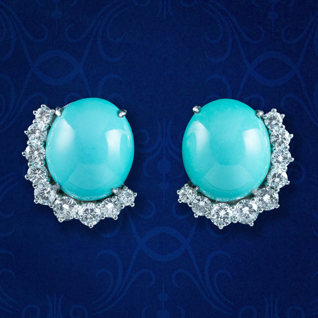 Vintage Turquoise Diamond Stud Earrings 18ct Gold 