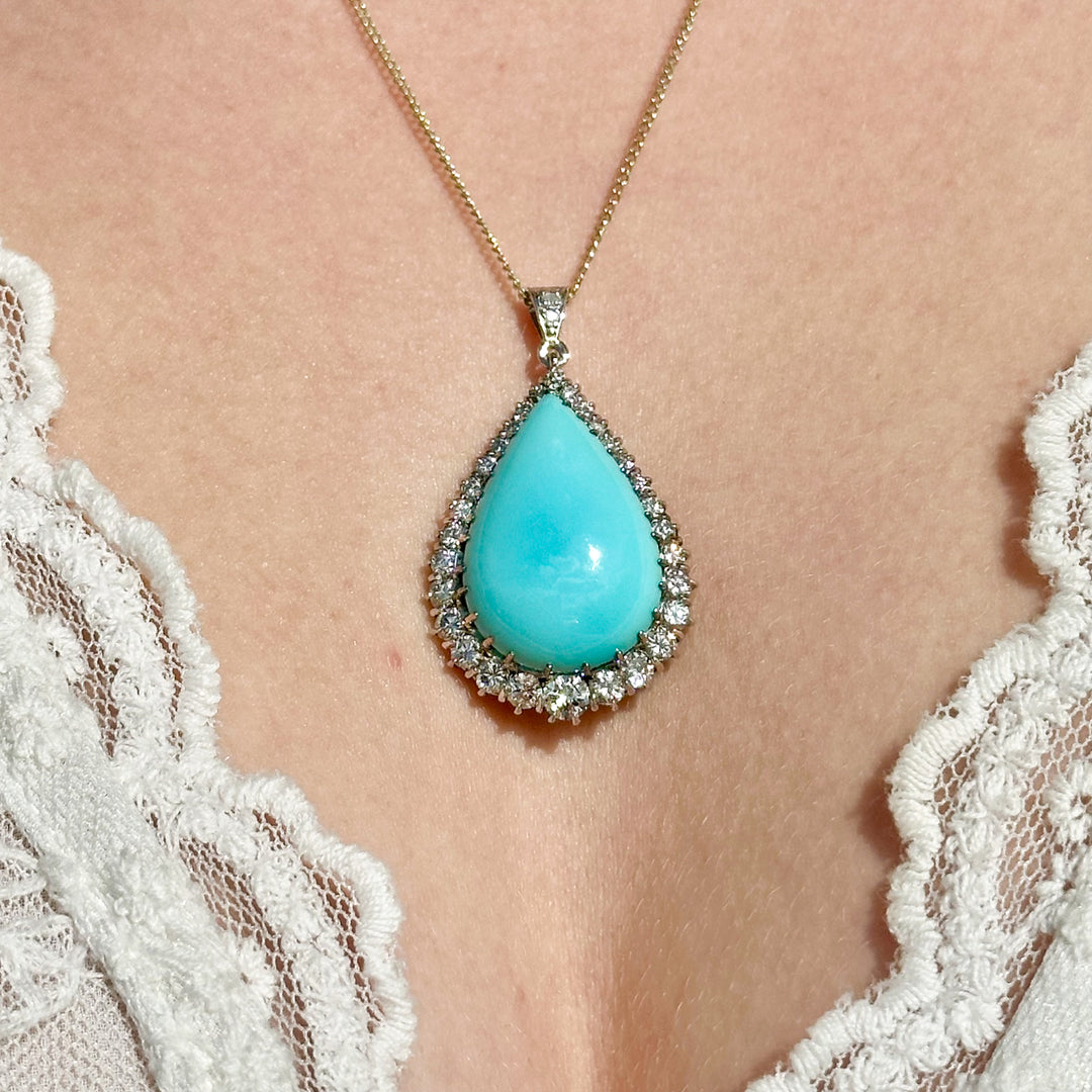 Pave Diamond outlet Turquoise Drop Pendant, (2057-DTR)