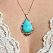 Vintage Turquoise Diamond Teardrop Pendant Turquoise 25ct