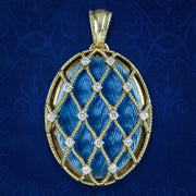 Vintage Victor Mayer Blue Guilloche Enamel Diamond Locket 14ct Gold 