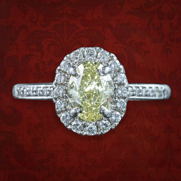 Vintage Yellow Fancy Diamond Cluster Ring 1.3ct Total With Cert