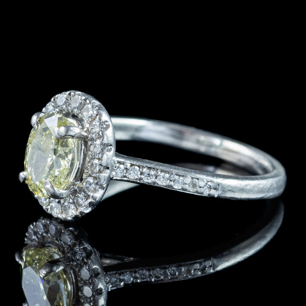 Vintage Yellow Fancy Diamond Cluster Ring 1.3ct Total With Cert