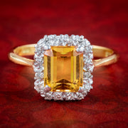 Vintage Yellow Topaz Diamond Cluster Ring 1.85ct Topaz Dated 1963