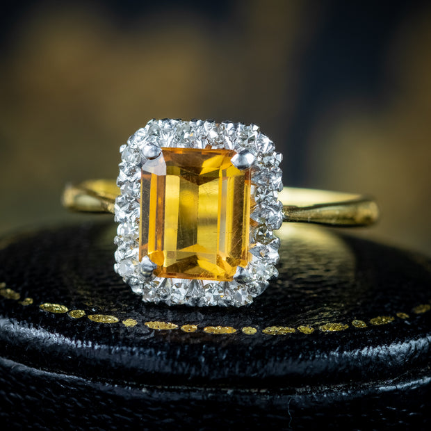 Vintage Yellow Topaz Diamond Cluster Ring 1.85ct Topaz Dated 1963