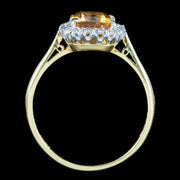 Vintage Yellow Topaz Diamond Cluster Ring 1.85ct Topaz Dated 1963