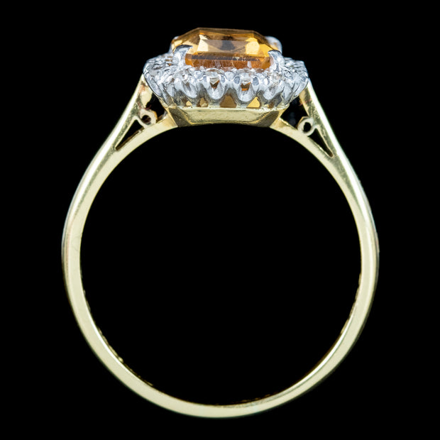 Vintage Yellow Topaz Diamond Cluster Ring 1.85ct Topaz Dated 1963