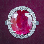 Vintage French Ruby Diamond Cluster Ring 9.2ct Burmese Ruby With Cert