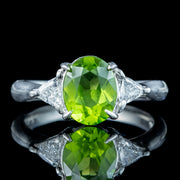 Vintage Peridot Diamond Trilogy Ring Platinum 1.74Ct Peridot Trillion Cut Diamonds