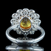 Edwardian Style Sapphire Diamond Cluster Ring 3.48ct Yellow Sapphire