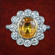 Edwardian Style Sapphire Diamond Cluster Ring 3.48ct Yellow Sapphire