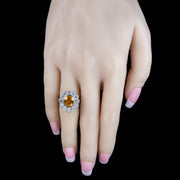 Edwardian Style Sapphire Diamond Cluster Ring 3.48ct Yellow Sapphire