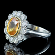 Edwardian Style Sapphire Diamond Cluster Ring 3.48ct Yellow Sapphire